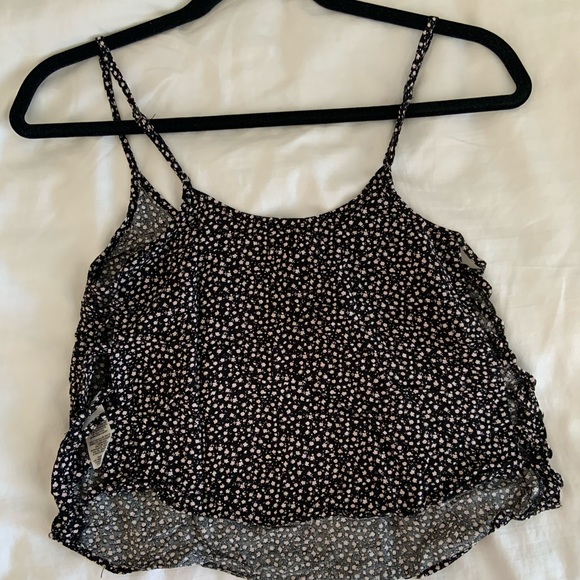 Garage, Black and Floral Cropped Camisole with Cutout, Size: X Small - Picture 2 of 4